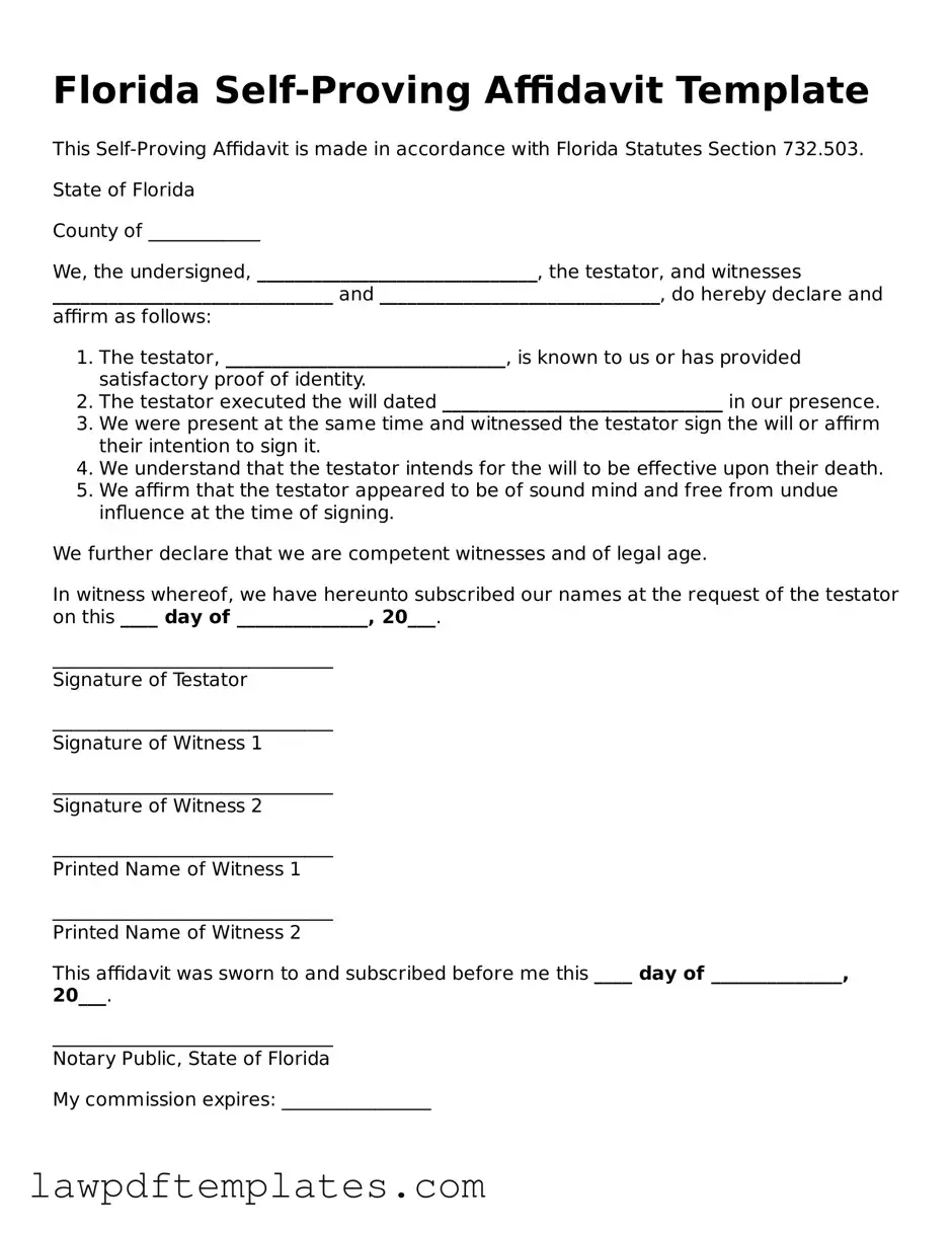 Free Self-Proving Affidavit Template for the State of Florida