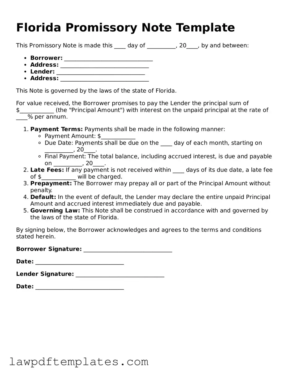 Free Promissory Note Template for the State of Florida