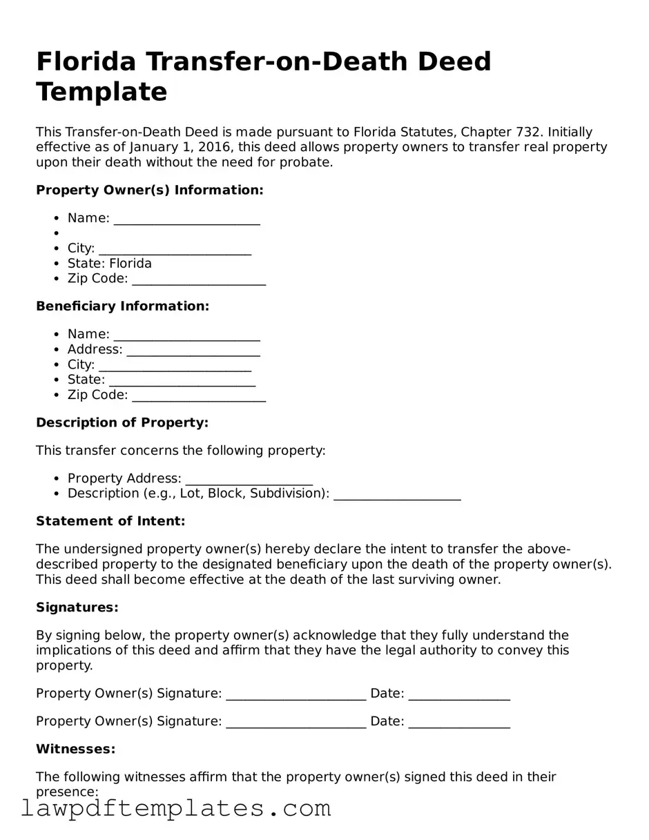 Free Transfer-on-Death Deed Template for the State of Florida