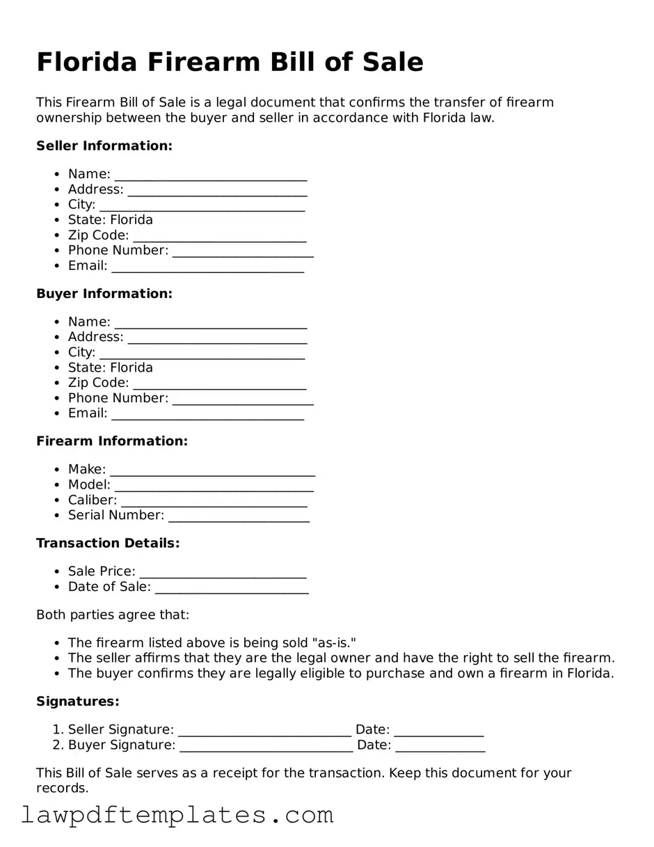 Free Firearm Bill of Sale Template for the State of Florida