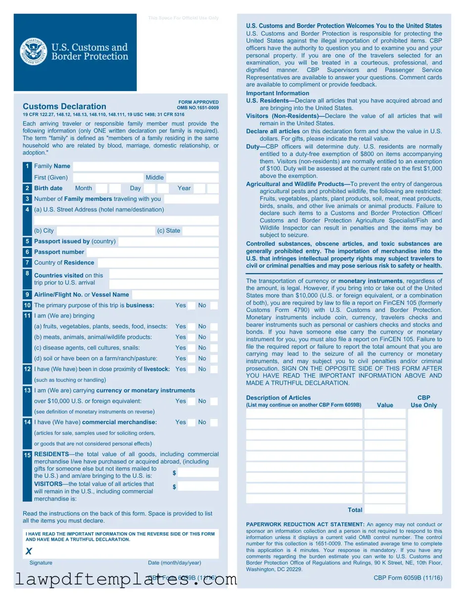 Fillable CBP 6059B Template