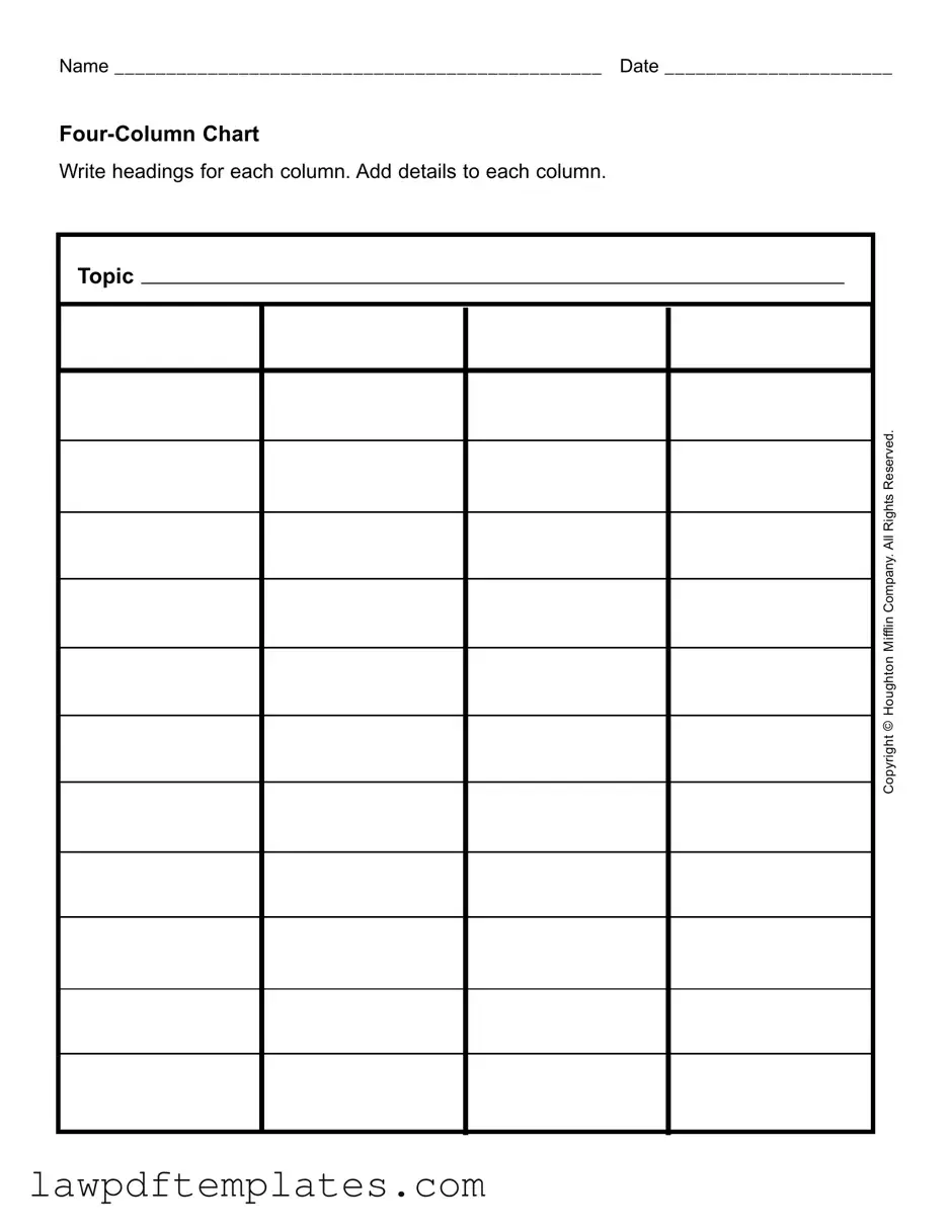 Fillable Four Column Chart Template