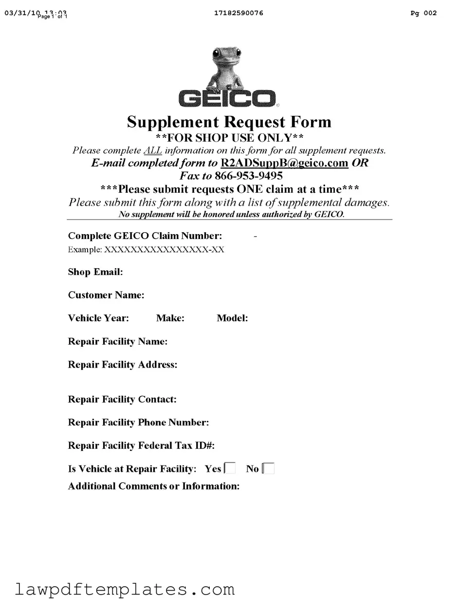Fillable Geico Supplement Request Template