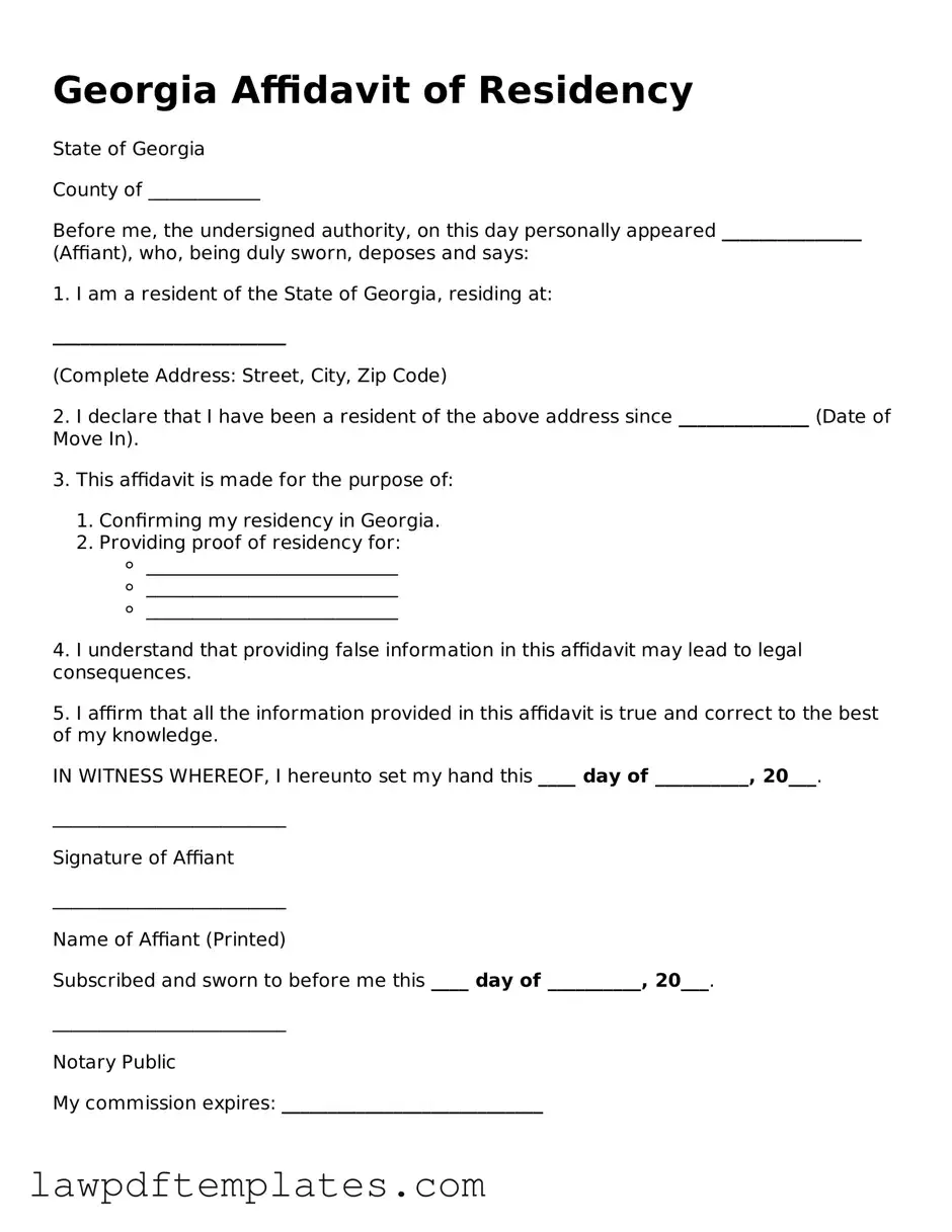 Free Affidavit of Residency Template for the State of Georgia