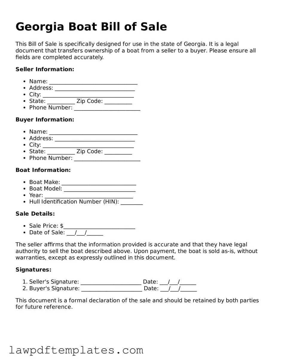 Free Boat Bill of Sale Template for the State of Georgia