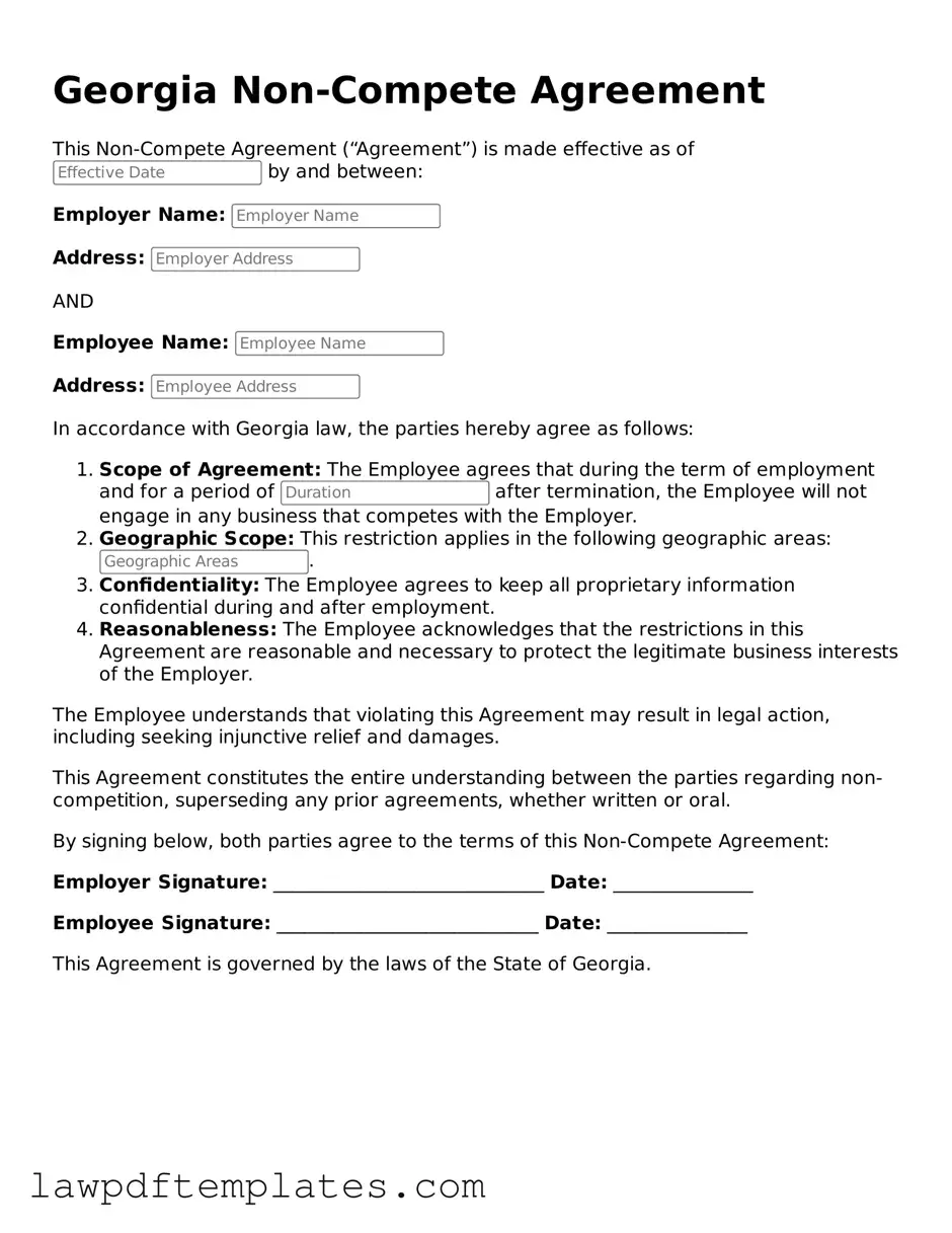 Free Non-compete Agreement Template for the State of Georgia