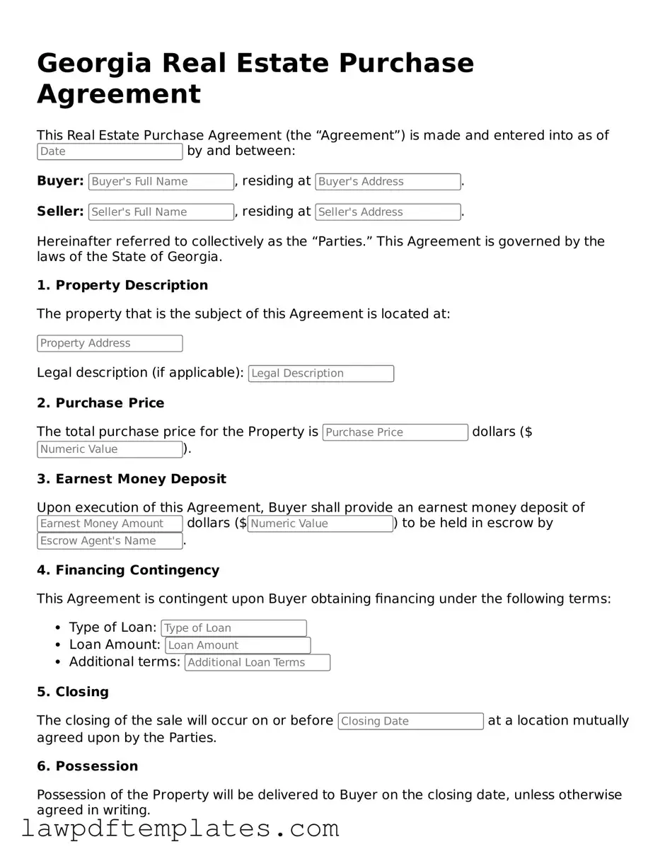 Free Real Estate Purchase Agreement Template for the State of Georgia