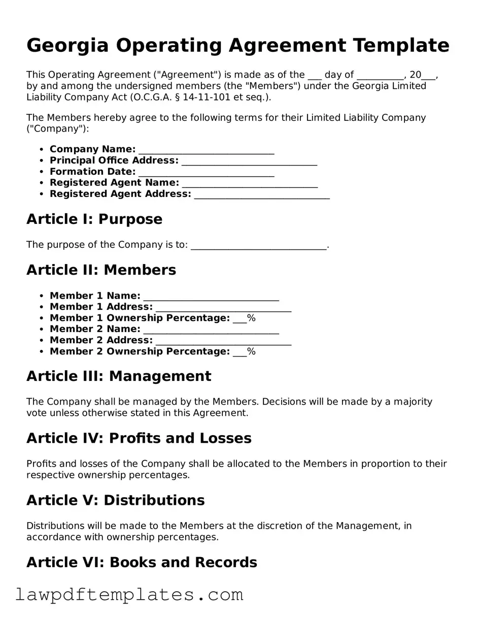 Free Operating Agreement Template for the State of Georgia