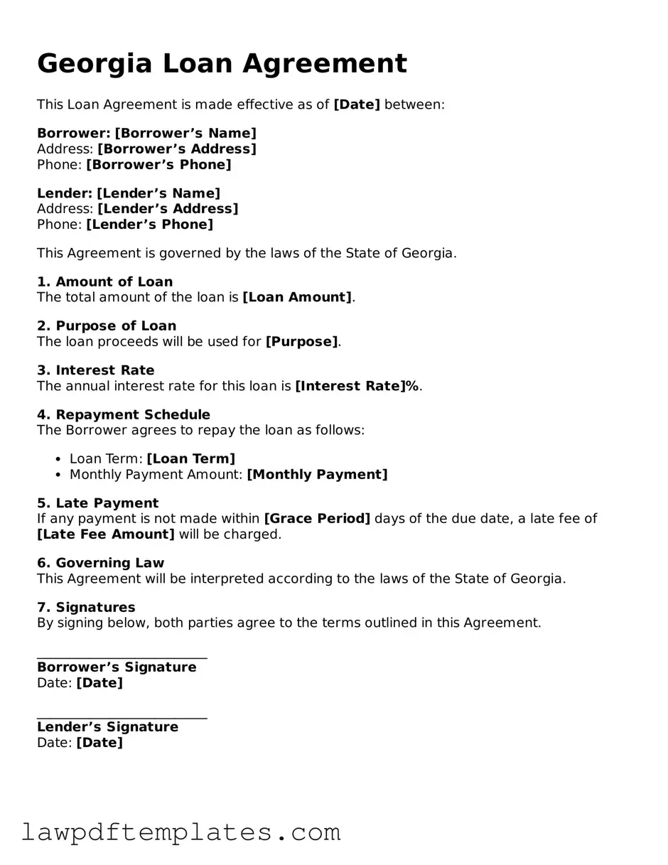 Free Loan Agreement Template for the State of Georgia