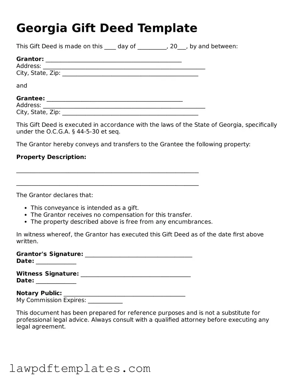 Free Gift Deed Template for the State of Georgia