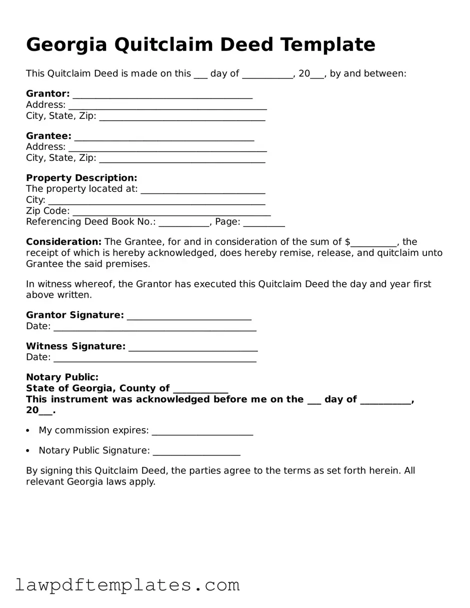 Free Quitclaim Deed Template for the State of Georgia