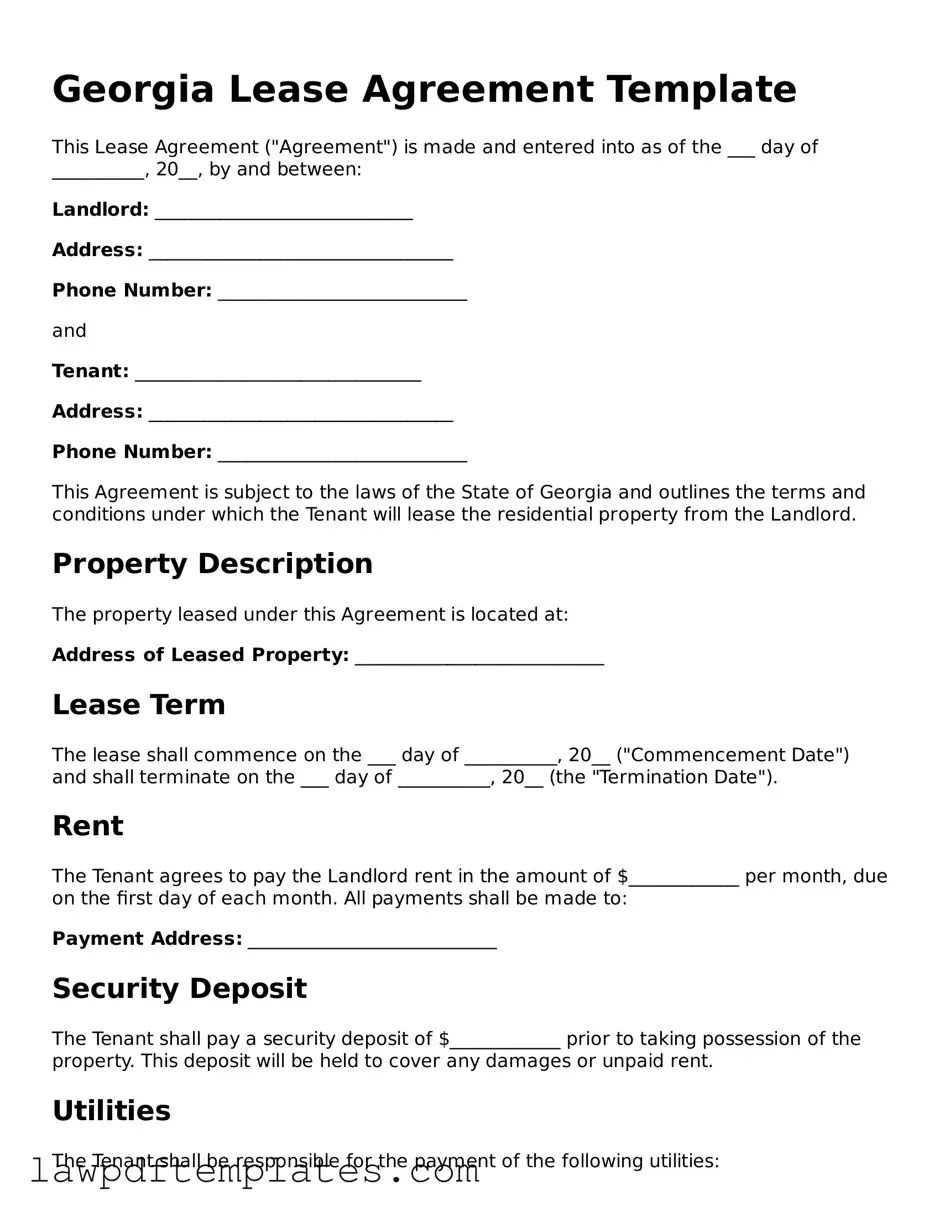 Free Lease Agreement Template for the State of Georgia