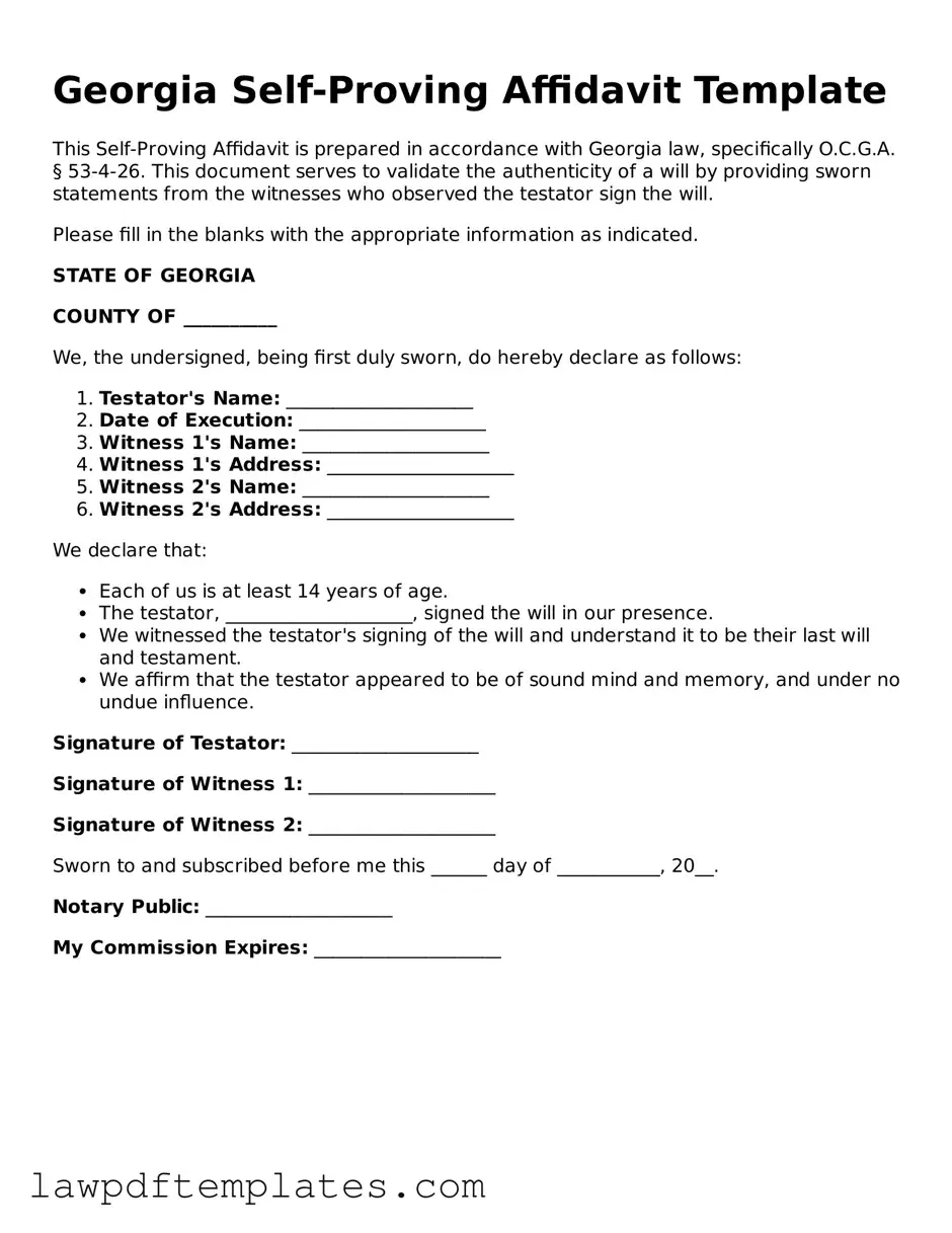 Free Self-Proving Affidavit Template for the State of Georgia