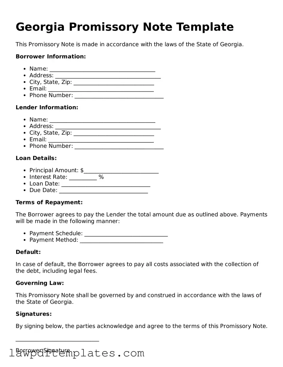 Free Promissory Note Template for the State of Georgia