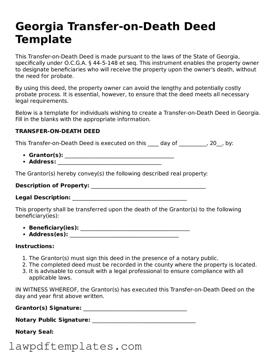 Free Transfer-on-Death Deed Template for the State of Georgia