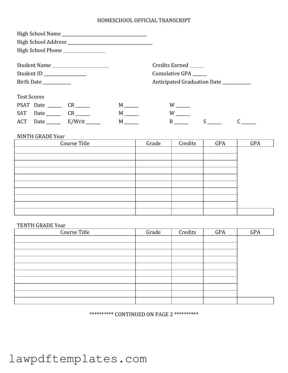 Fillable High School Transcript Template