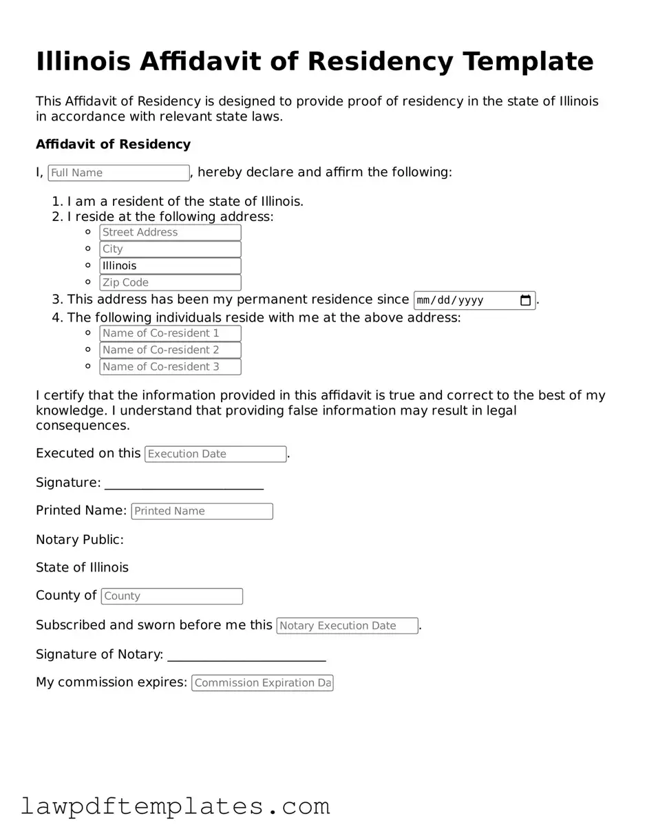 Free Affidavit of Residency Template for the State of Illinois