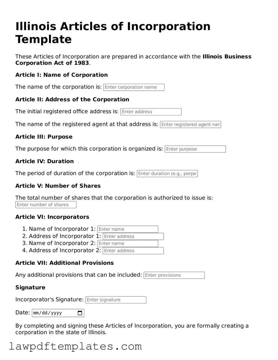 Free Articles of Incorporation Template for the State of Illinois