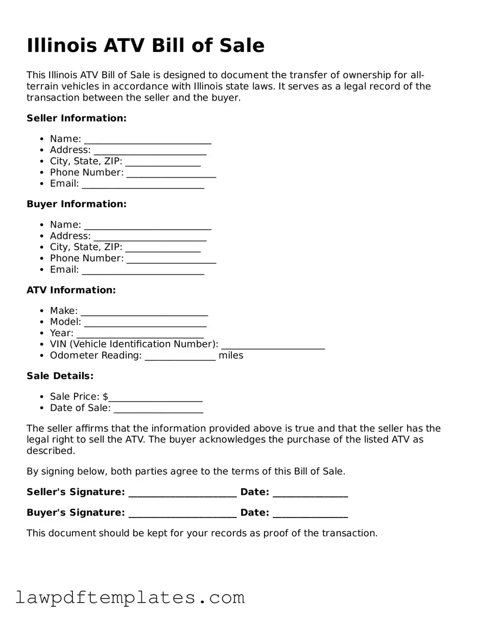 Free ATV Bill of Sale Template for the State of Illinois