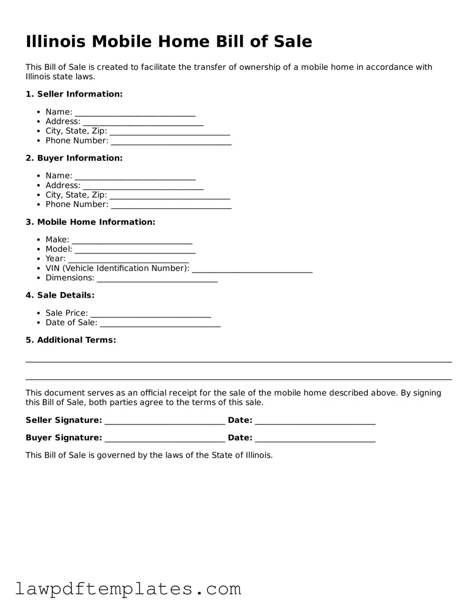 Free Mobile Home Bill of Sale Template for the State of Illinois