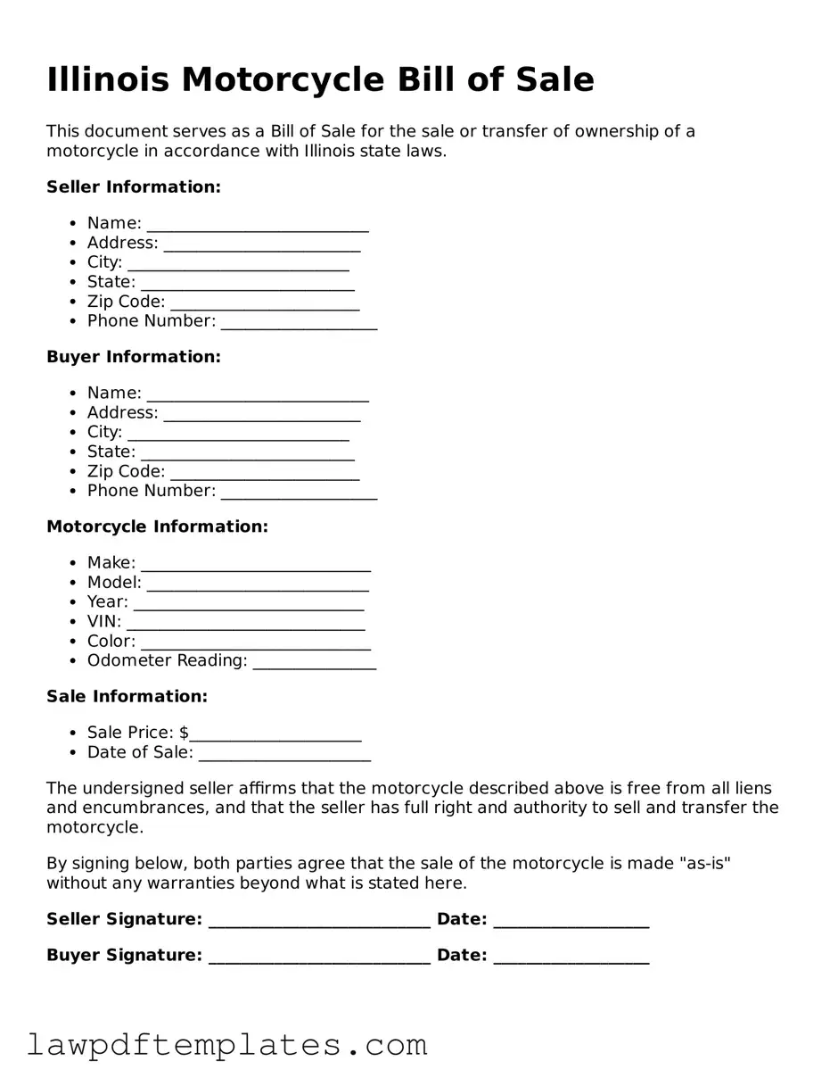 Free Motorcycle Bill of Sale Template for the State of Illinois