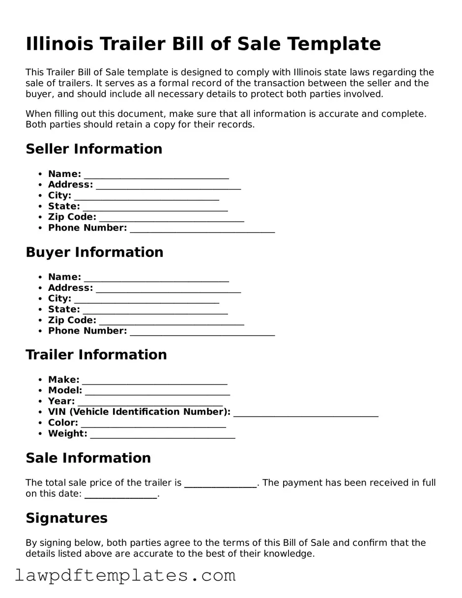 Free Trailer Bill of Sale Template for the State of Illinois