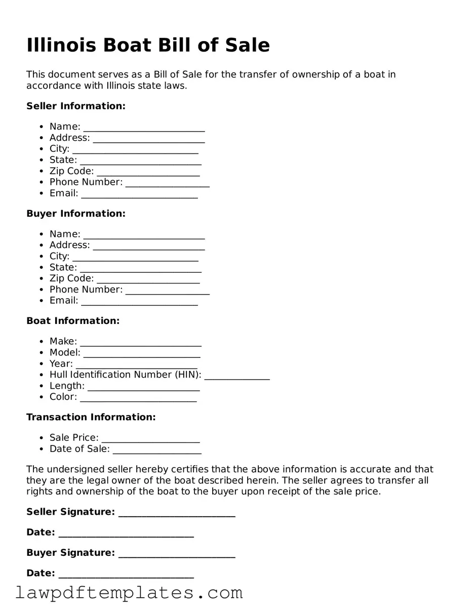 Free Boat Bill of Sale Template for the State of Illinois