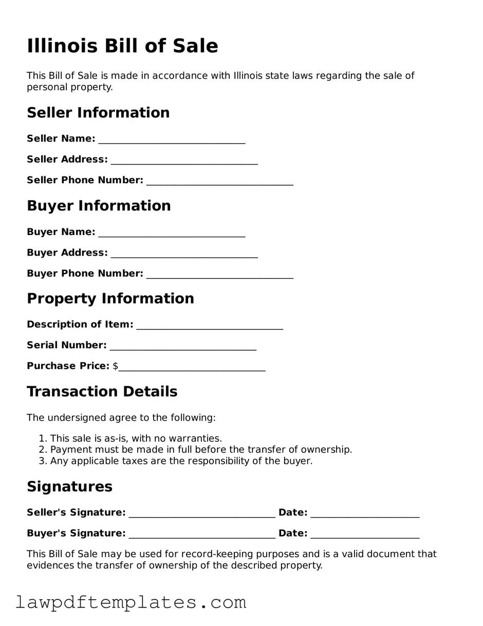 Free Bill of Sale Template for the State of Illinois