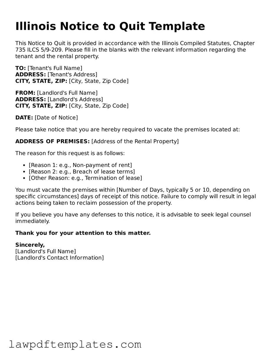 Free Notice to Quit Template for the State of Illinois