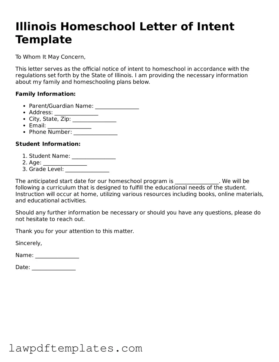 Free Homeschool Letter of Intent Template for the State of Illinois