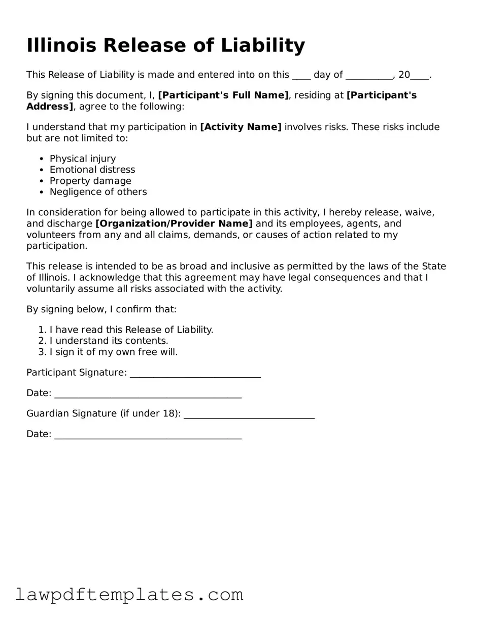 Free Release of Liability Template for the State of Illinois