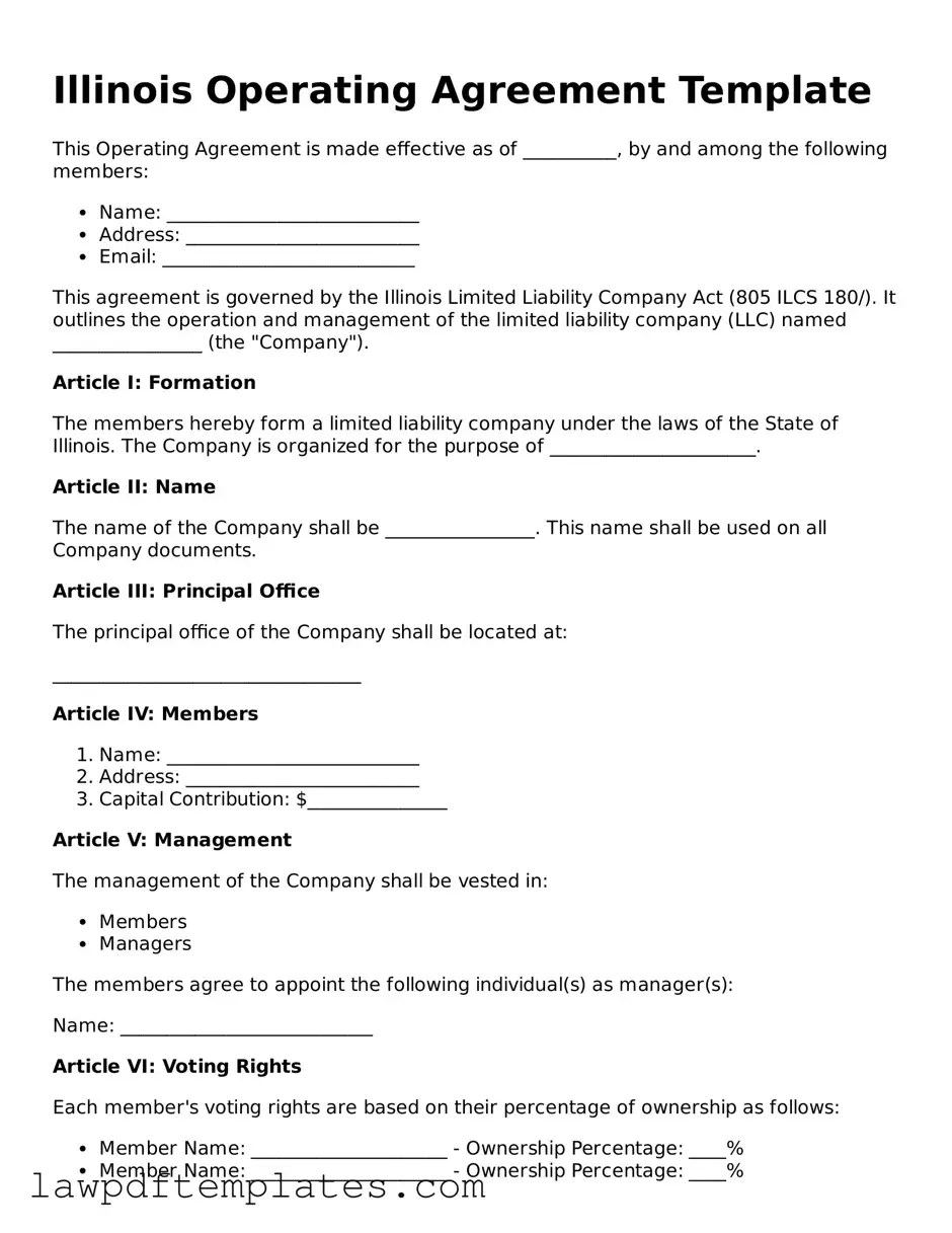 Free Operating Agreement Template for the State of Illinois