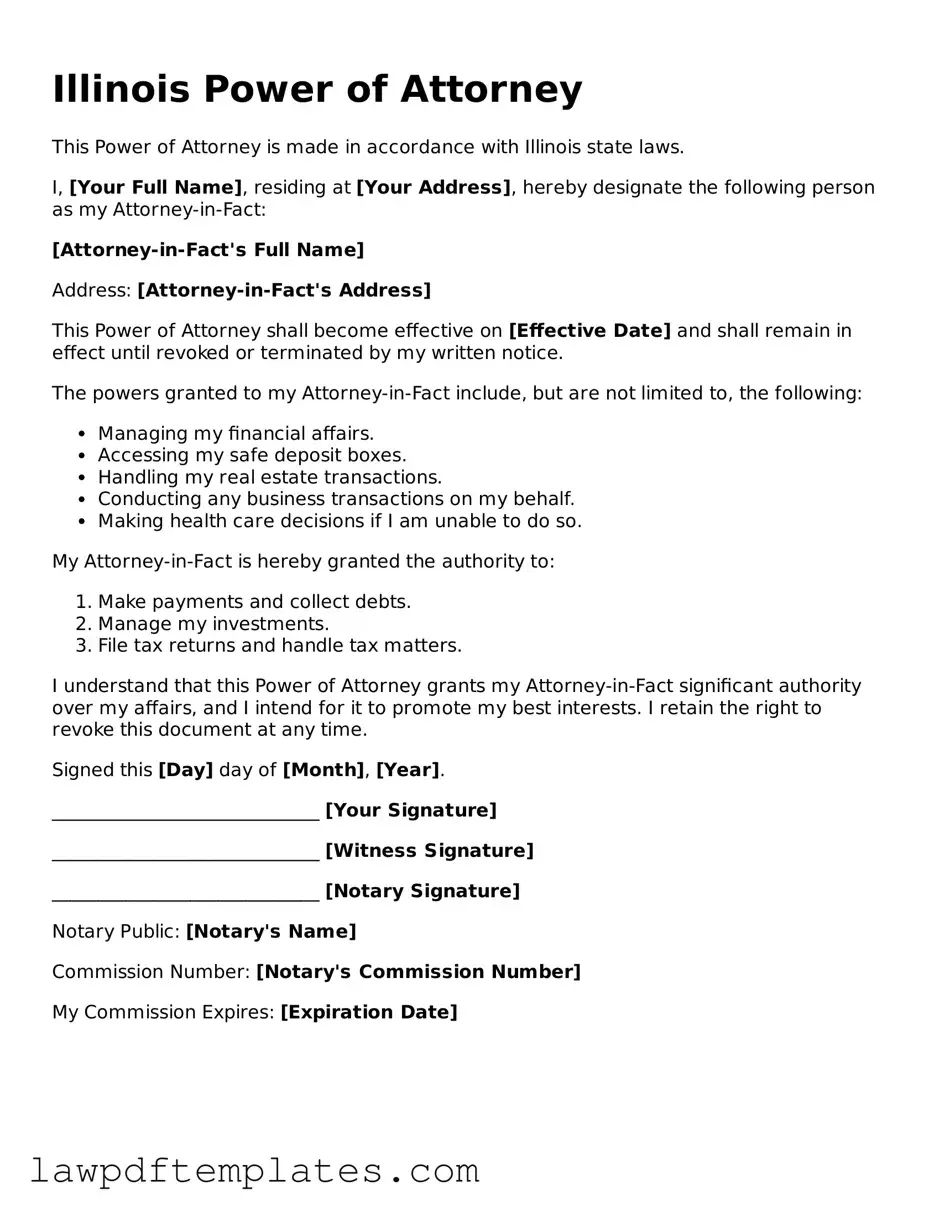 Free Power of Attorney Template for the State of Illinois