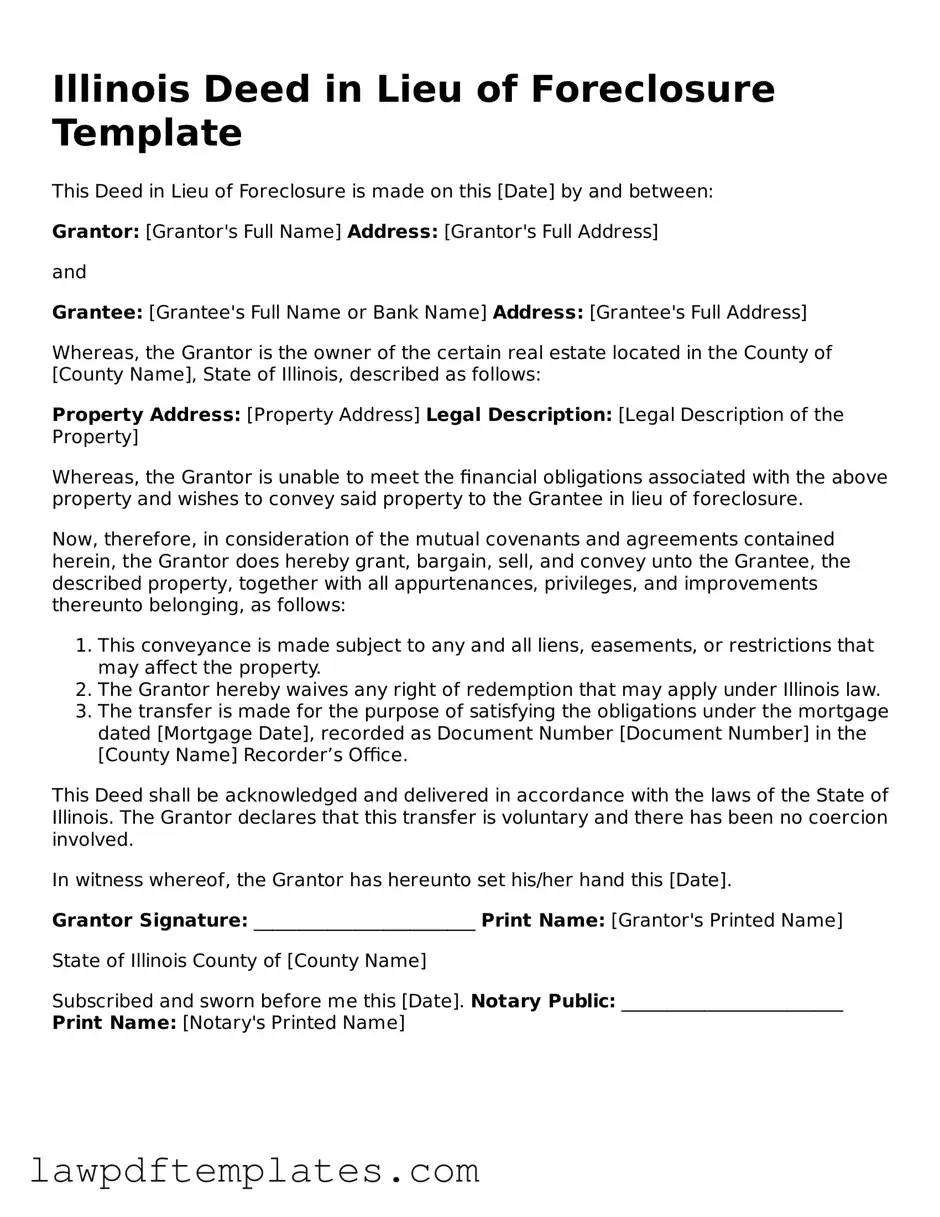Free Deed in Lieu of Foreclosure Template for the State of Illinois