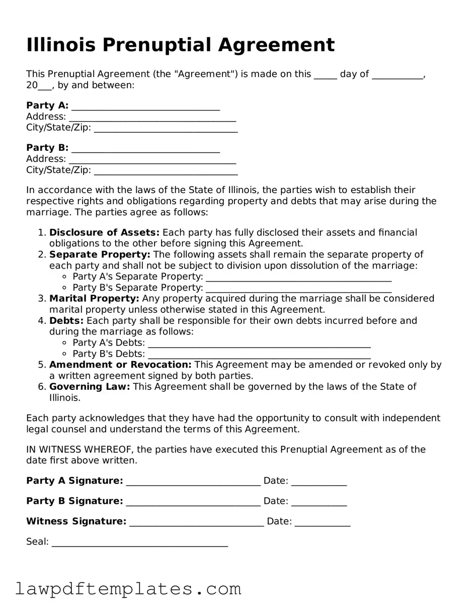 Free Prenuptial Agreement Template for the State of Illinois