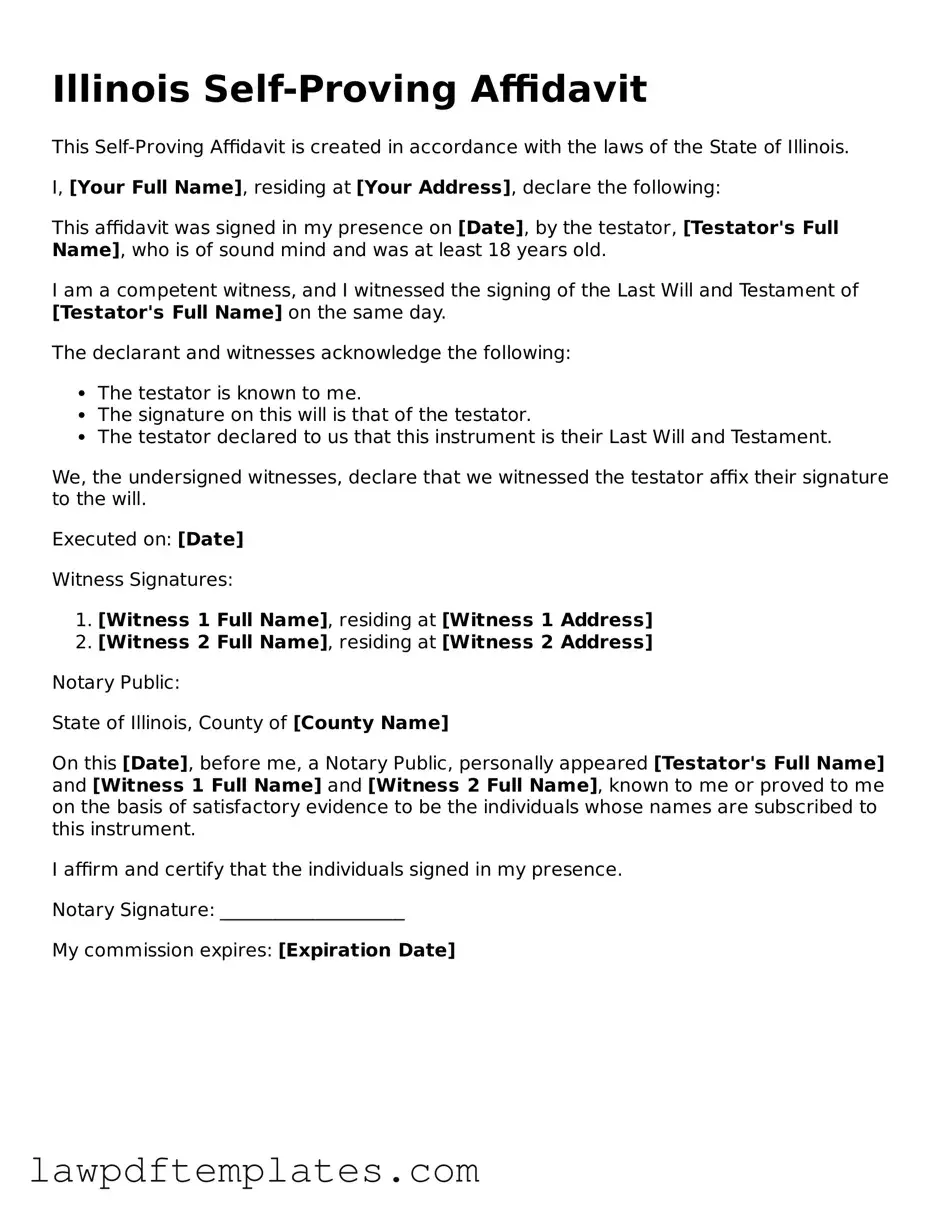 Free Self-Proving Affidavit Template for the State of Illinois