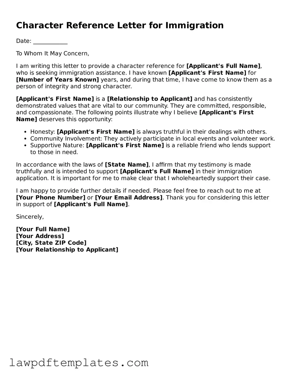 Attorney-Approved Character Reference Letter for Immigration Document