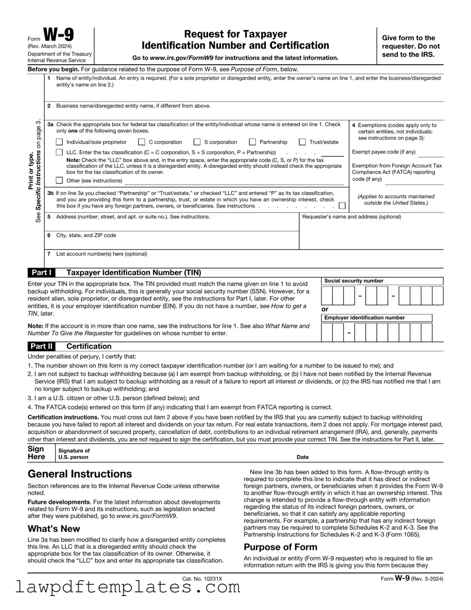 Fillable IRS W-9 Template