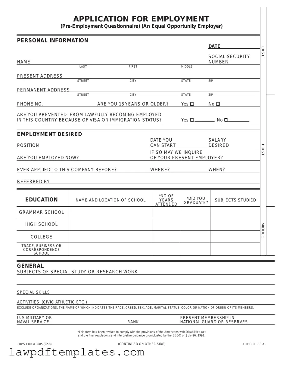 Fillable Employment Application Pdf Template