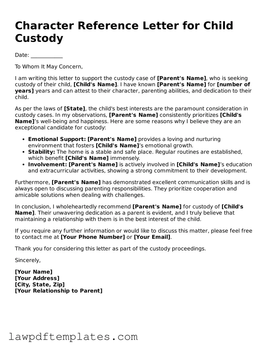 Attorney-Approved Character Reference Letter for Child Custody Document