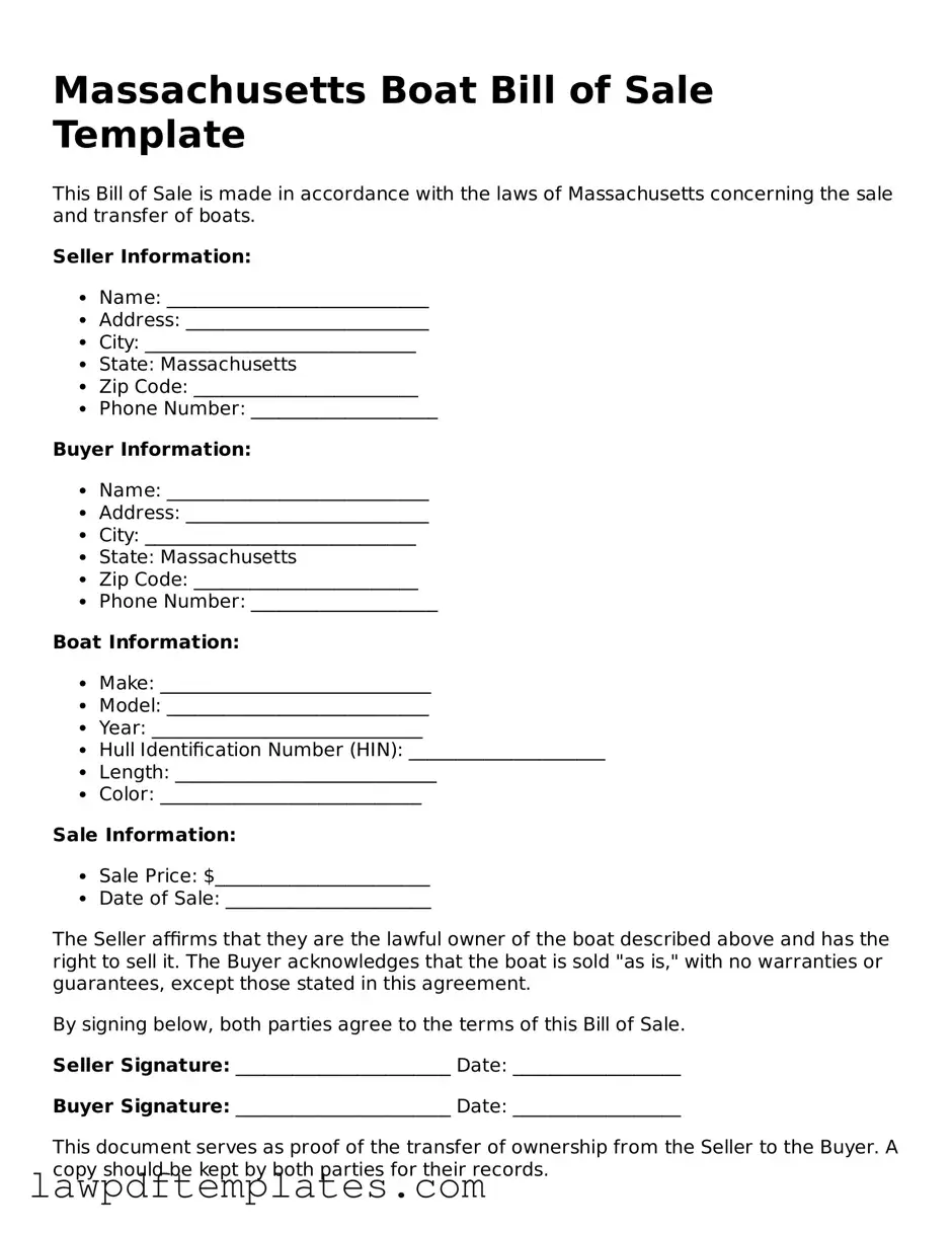 Free Boat Bill of Sale Template for the State of Massachusetts