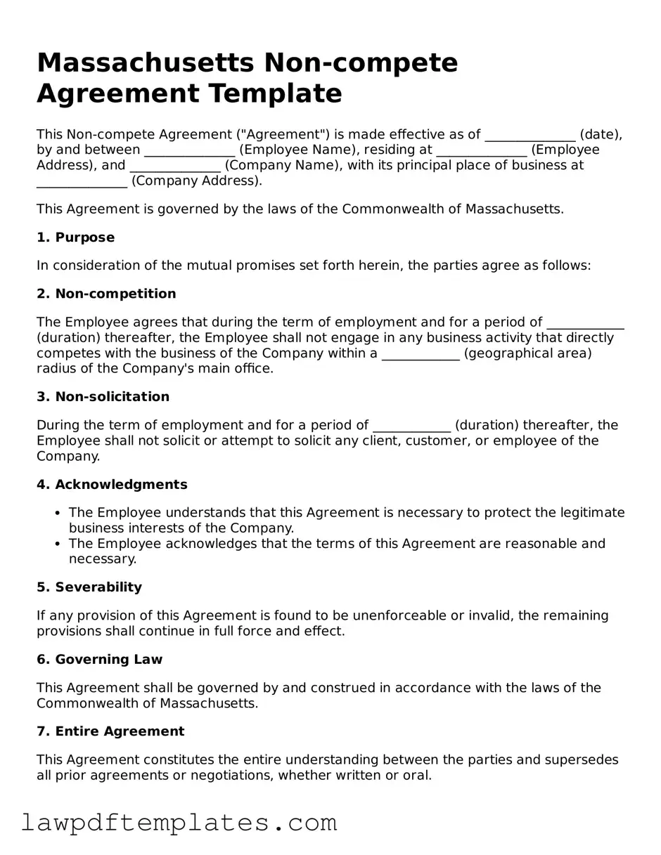 Free Non-compete Agreement Template for the State of Massachusetts