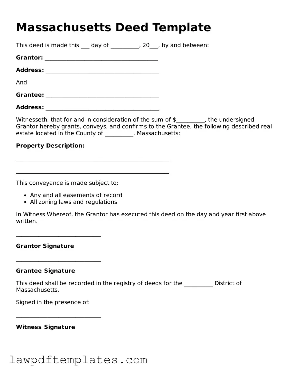 Free Deed Template for the State of Massachusetts
