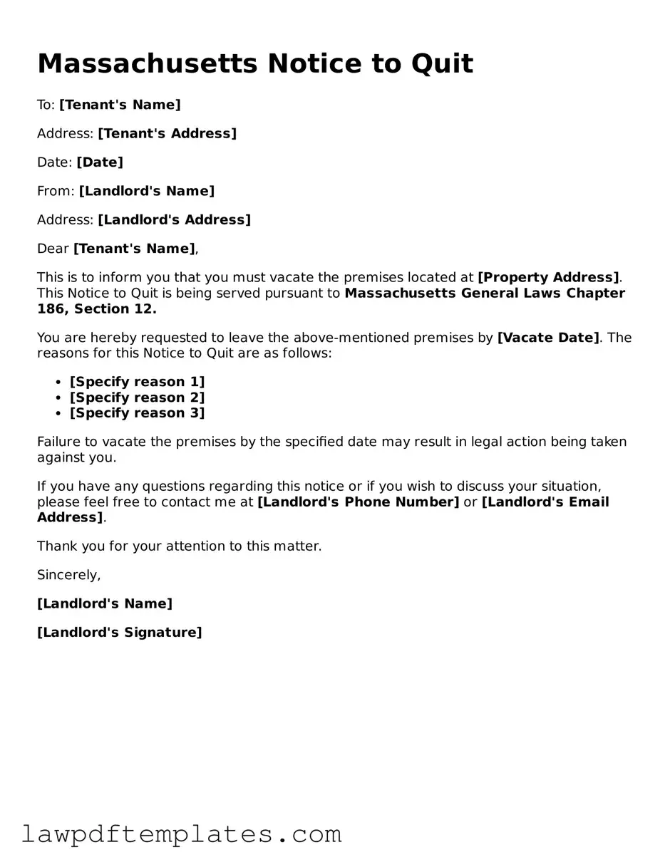 Free Notice to Quit Template for the State of Massachusetts
