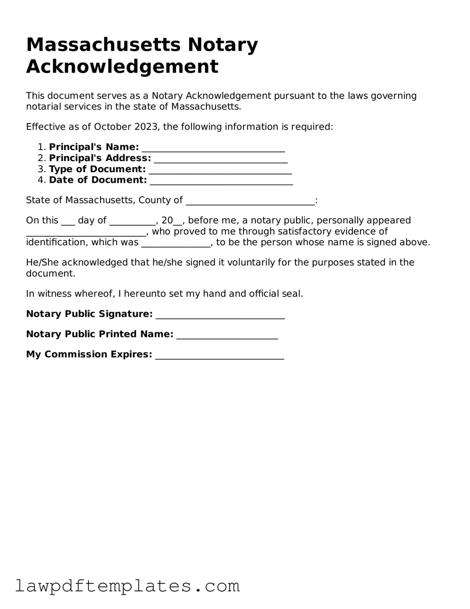 Free Notary Acknowledgement Template for the State of Massachusetts
