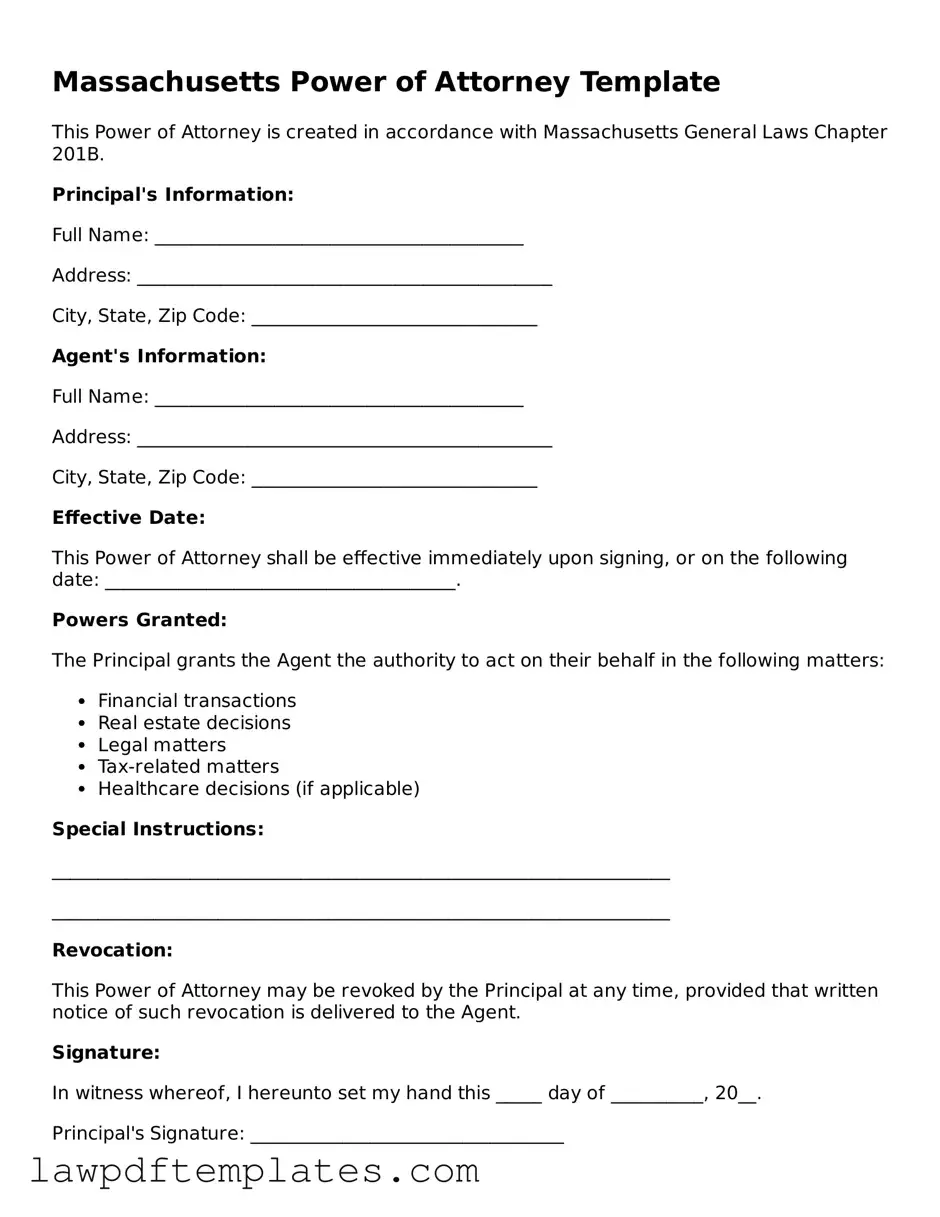 Free Power of Attorney Template for the State of Massachusetts