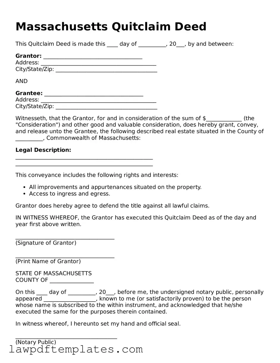 Free Quitclaim Deed Template for the State of Massachusetts