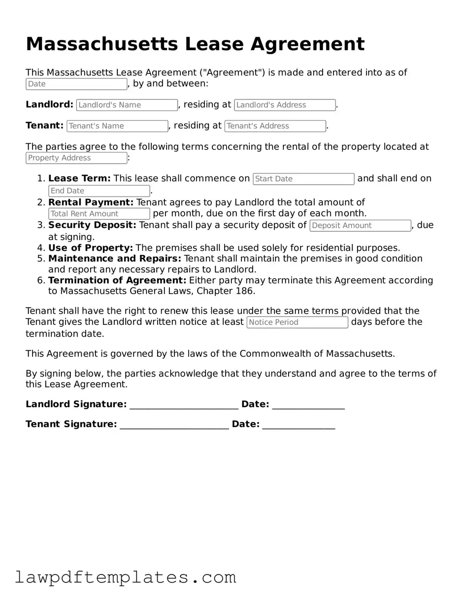 Free Lease Agreement Template for the State of Massachusetts