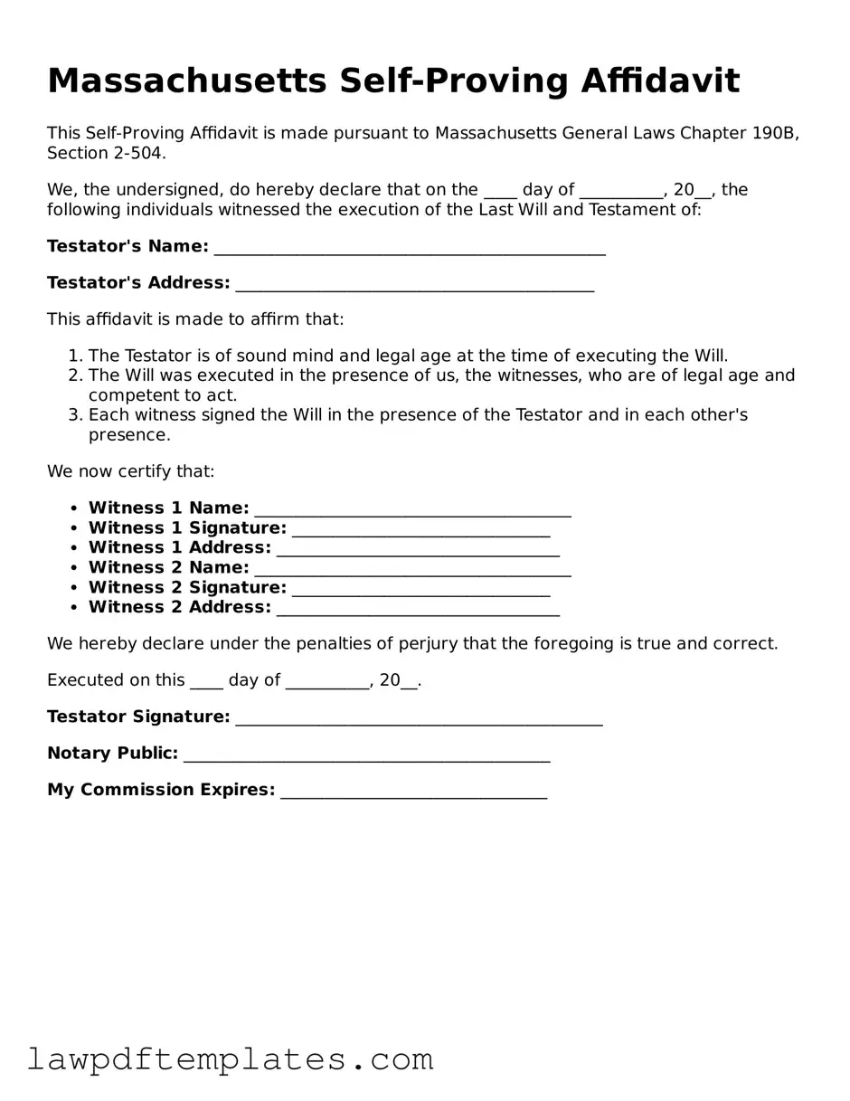 Free Self-Proving Affidavit Template for the State of Massachusetts