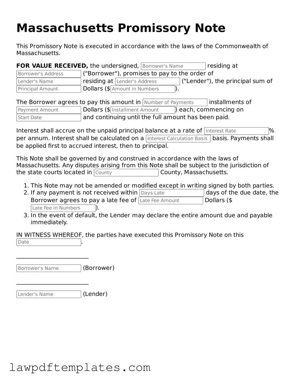 Free Promissory Note Template for the State of Massachusetts